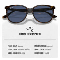 Thumbnail for Ray-Ban RB4378 Square Shaped Non-Polarized Sunglasses for Women – Includes Official RAYBAN Eyewear Kit – Ideal Formal & Casual Wear Sunglasses – Dark Blue Lens