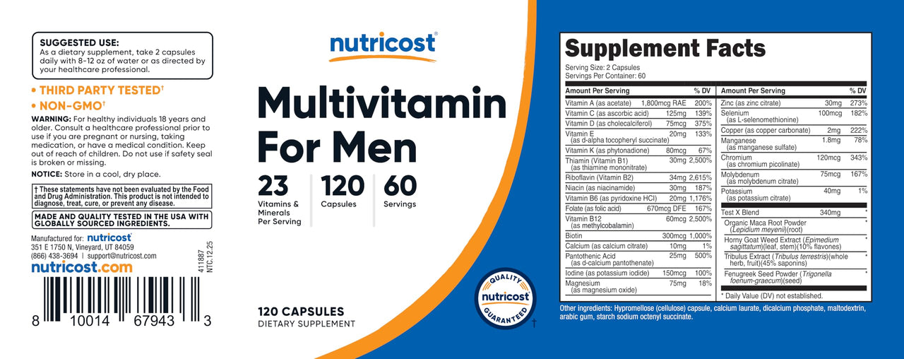 Nutricost Multivitamin for Men 120 Capsules - Vitamins and Minerals for The Healthy Man
