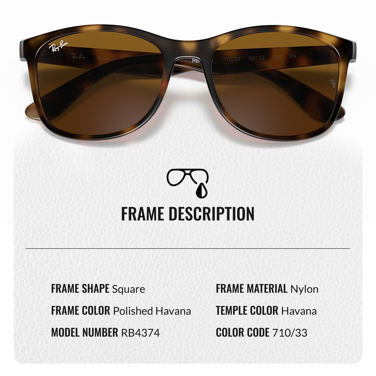 Ray-Ban RB4374 Square Shaped Non-Polarized Sunglasses for Men & Women – Includes Official RAYBAN Eyewear Kit – Ideal Formal & Casual Wear Sunglasses – Brown Lens
