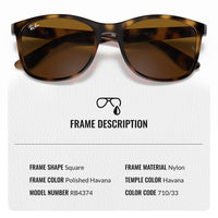 Thumbnail for Ray-Ban RB4374 Square Shaped Non-Polarized Sunglasses for Men & Women – Includes Official RAYBAN Eyewear Kit – Ideal Formal & Casual Wear Sunglasses – Brown Lens