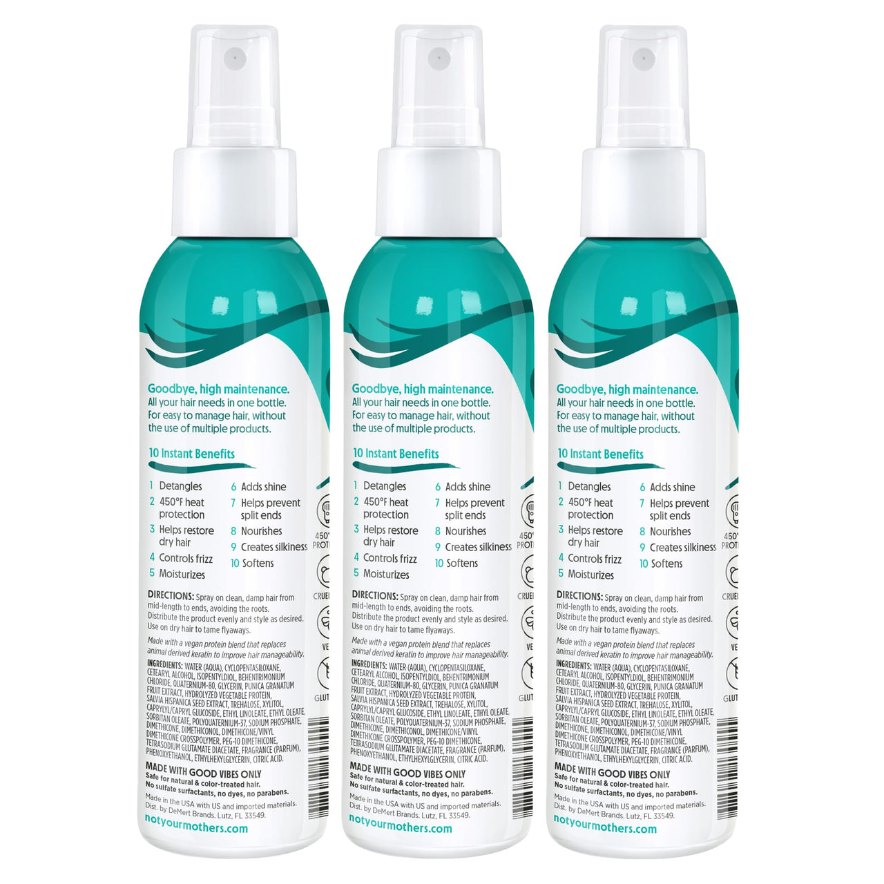 Not Your Mother's All Eyes On Me 10-in-1 Hair Perfector (3-Pack) - 6 fl oz - Heat Protectant for Hair - Moisturizing Detangler Spray and Frizz Control
