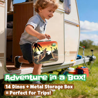 Thumbnail for Zippytots Dinosaur Toys for Kids 3-5-7-14 Realistic Plastic Dinosaur Figures with Metal Storage Box & Learning Booklet - Educational Dino Figure Toys for Boys Girls Toddlers
