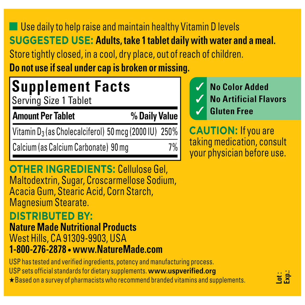 Nature Made Vitamin D3 2000 IU (50 mcg), Vitamin D Supplement for Bone, Teeth, Muscle and Immune Health Support, 400 Tablets, 400 Day Supply