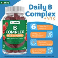 Thumbnail for B Complex Gummies with Vitamin C â€“ Great Tasting 1 a Day Energy & Nervous System Support for Adults â€“ Vegan, Kosher, Non-GMO Vitamin B Complex Gummies with B12, B6, Niacin & Folic Acid â€“ 70 Count