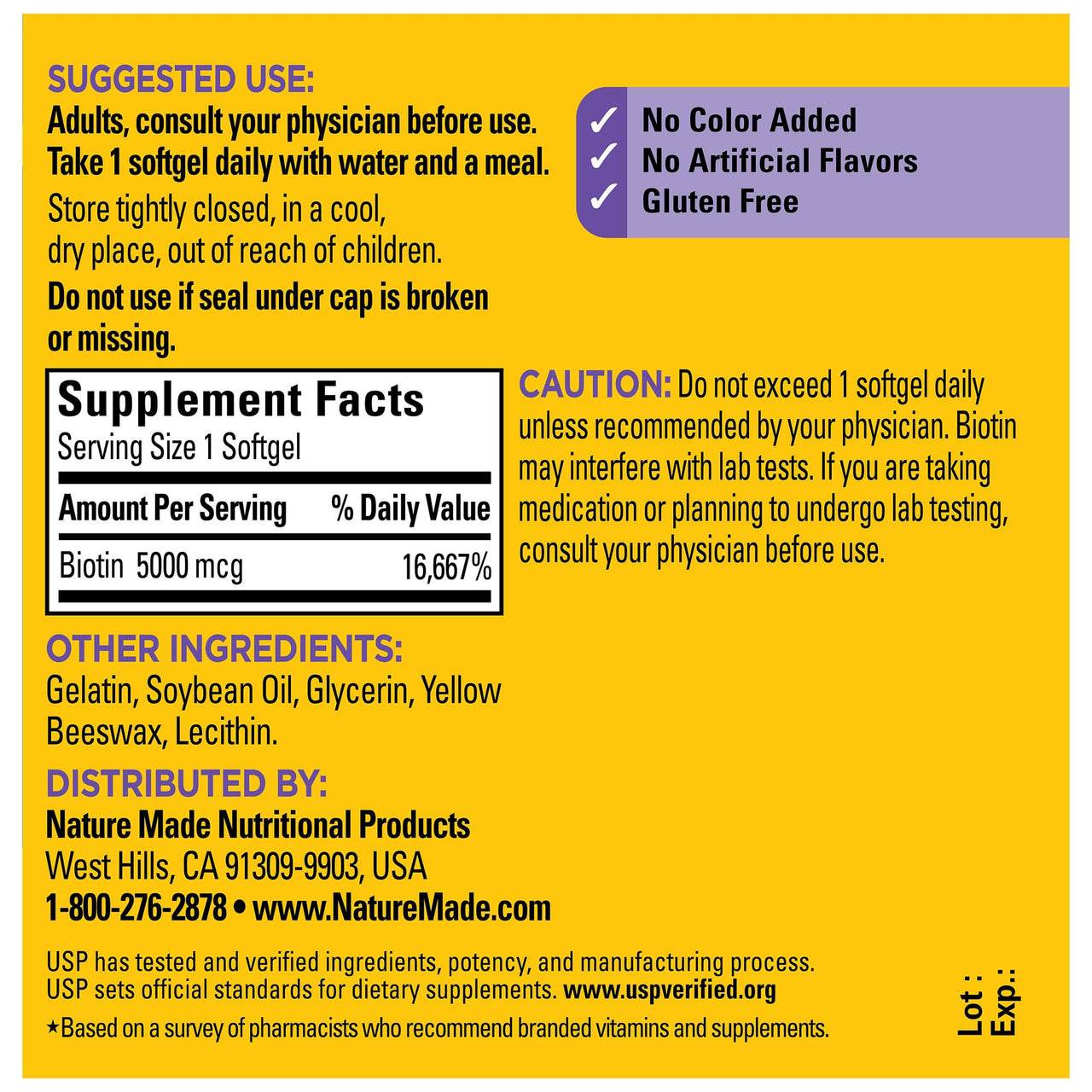 Nature Made Maximum Strength Biotin 5000 mcg Softgels, Biotin Hair Skin and Nails Vitamins Dietary Supplement, 120 Count