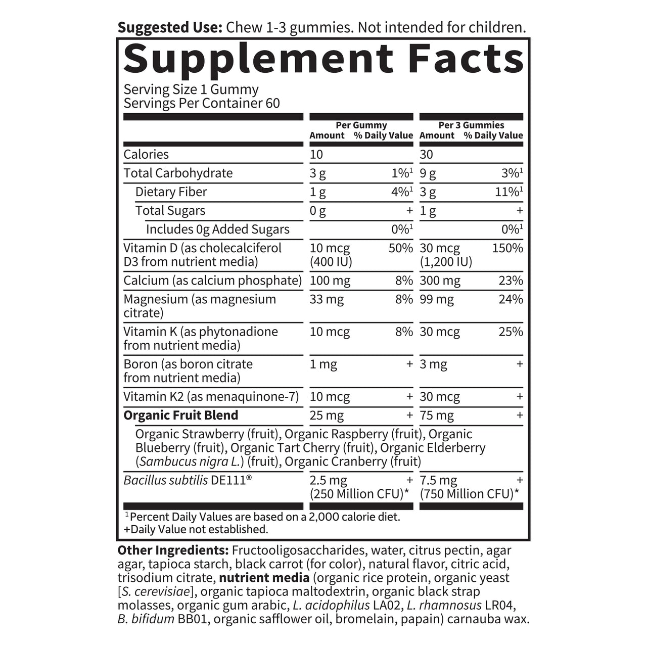 Garden of Life Vitamin Code Calcium Magnesium Gummies with D3 & K2, Supports Bone Health & Bone Strength + Prebiotics & Probiotics for Digestive Support, Non-GMO, Gluten-Free, 60 Raspberry Gummies