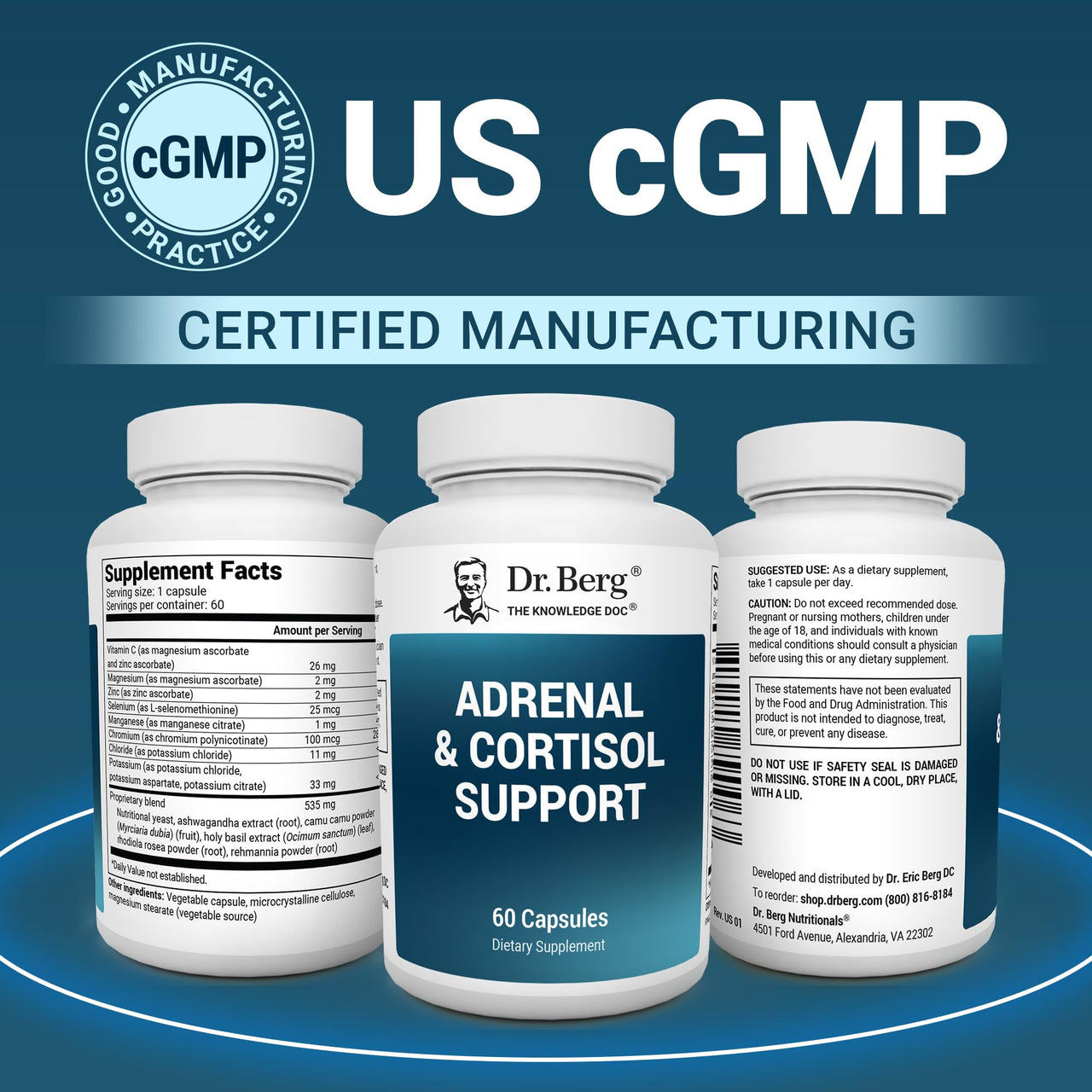 Dr. Berg Adrenal & Cortisol Supplement New Formula - Adrenal Supplement & Cortisol Manager for Mood, Focus and Stress Support - Adrenal Supplements with Ashwagandha Extracts - 60 Capsules 3 Pack