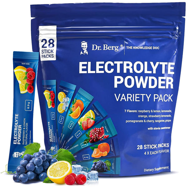 Dr. Berg Sugar Free Electrolyte Powder Packets (Variety Pack) - Daily Electrolyte Drink Mix - 28 Total Hydration Pouches Sugar Free - Keto Electrolytes Powder Packets No Sugar - 7 Delicious Flavors