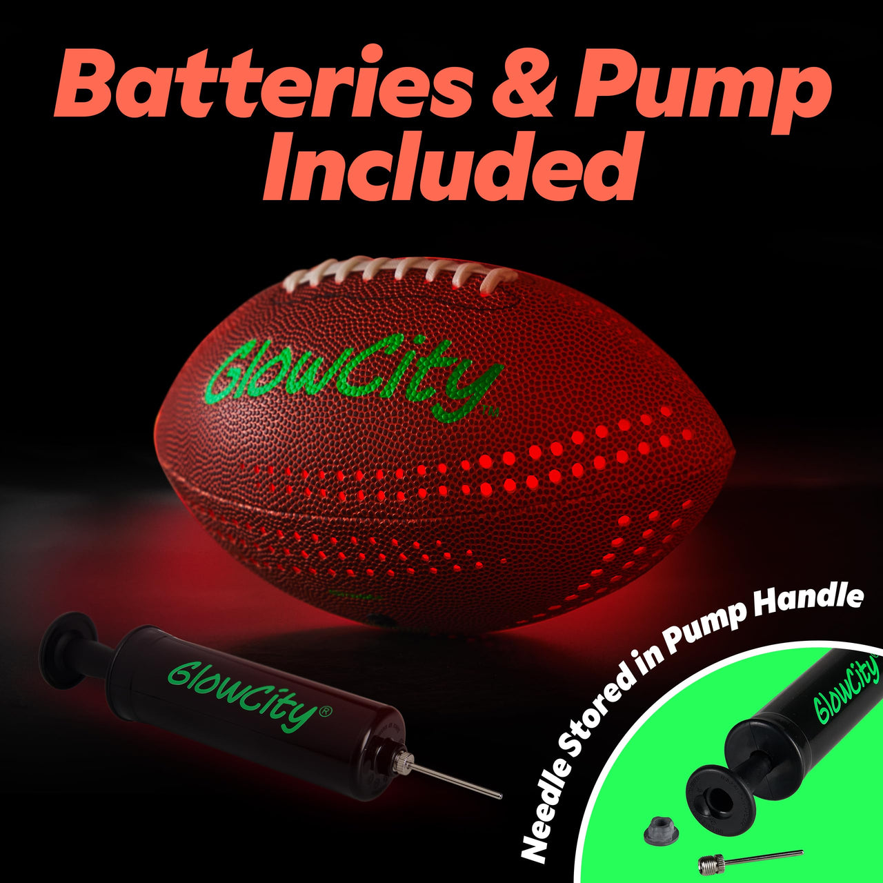 GlowCity LED PU Football with Air Pump - Size 6 - Brown
