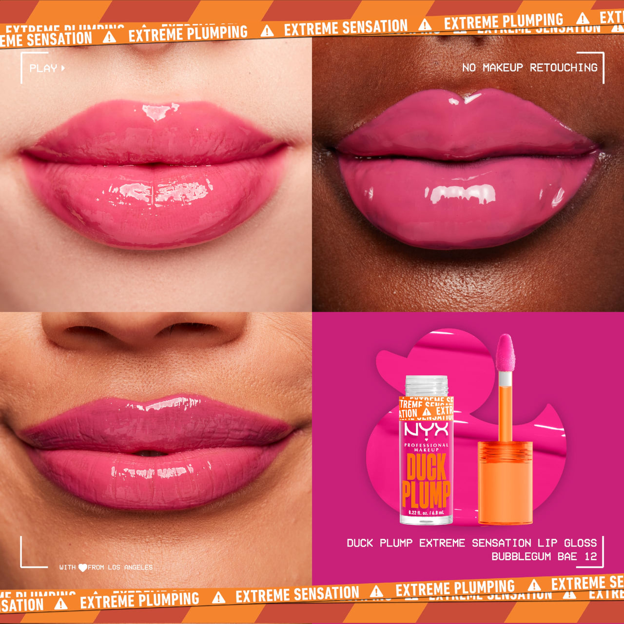 NYX PROFESSIONAL MAKEUP Duck Plump High Pigment Plumping Lip Gloss with Spicy Ginger, Vegan Lip Makeup - Bubble Gum Bae (Bubblegum Pink)