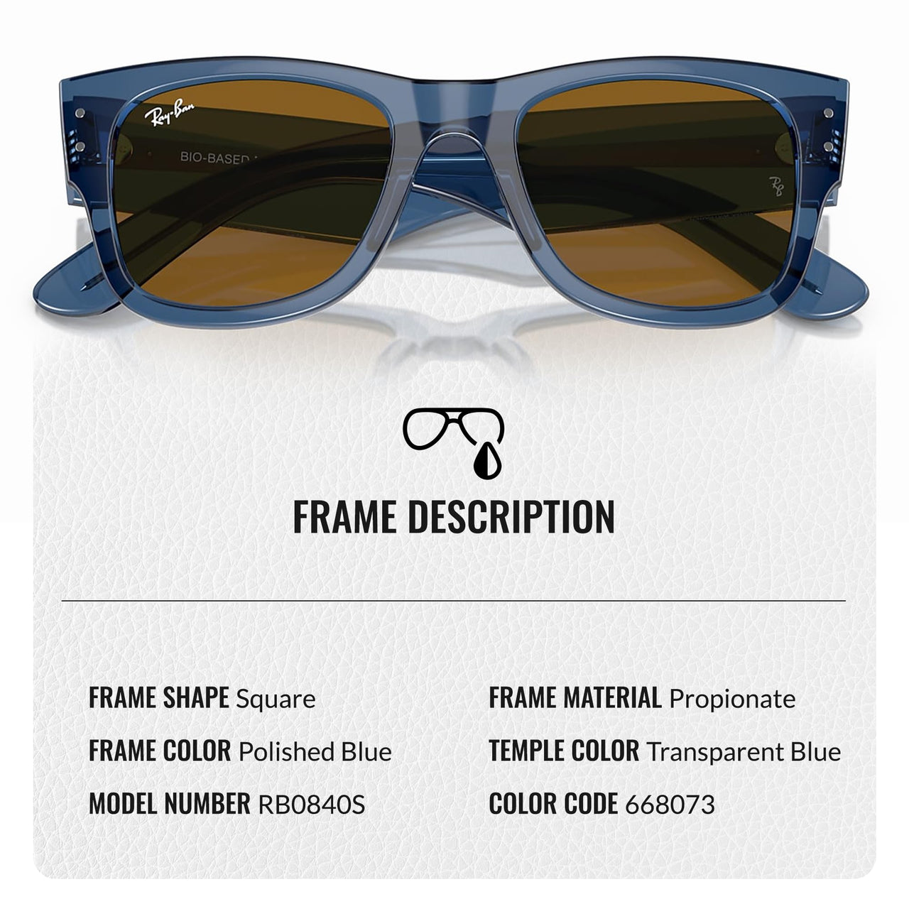Ray-Ban RB0840S MEGA WAYFARER BIO-BASED Square Shaped Non-Polarized Sunglasses for Men & Women – Includes Official RAYBAN Eyewear Kit – Ideal Formal & Casual Wear Sunglasses – Brown Lens