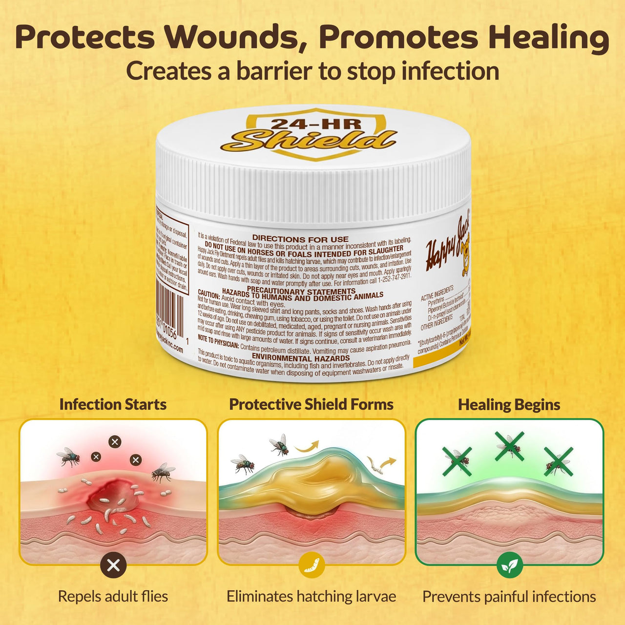 Happy Jack Onex Fly Repellent Ointment for Dogs & Horses, Targeted Wound Dressing that Repels & Kills Flies on Contact, Helps Protect Open Sores, USA, 4 oz Jar