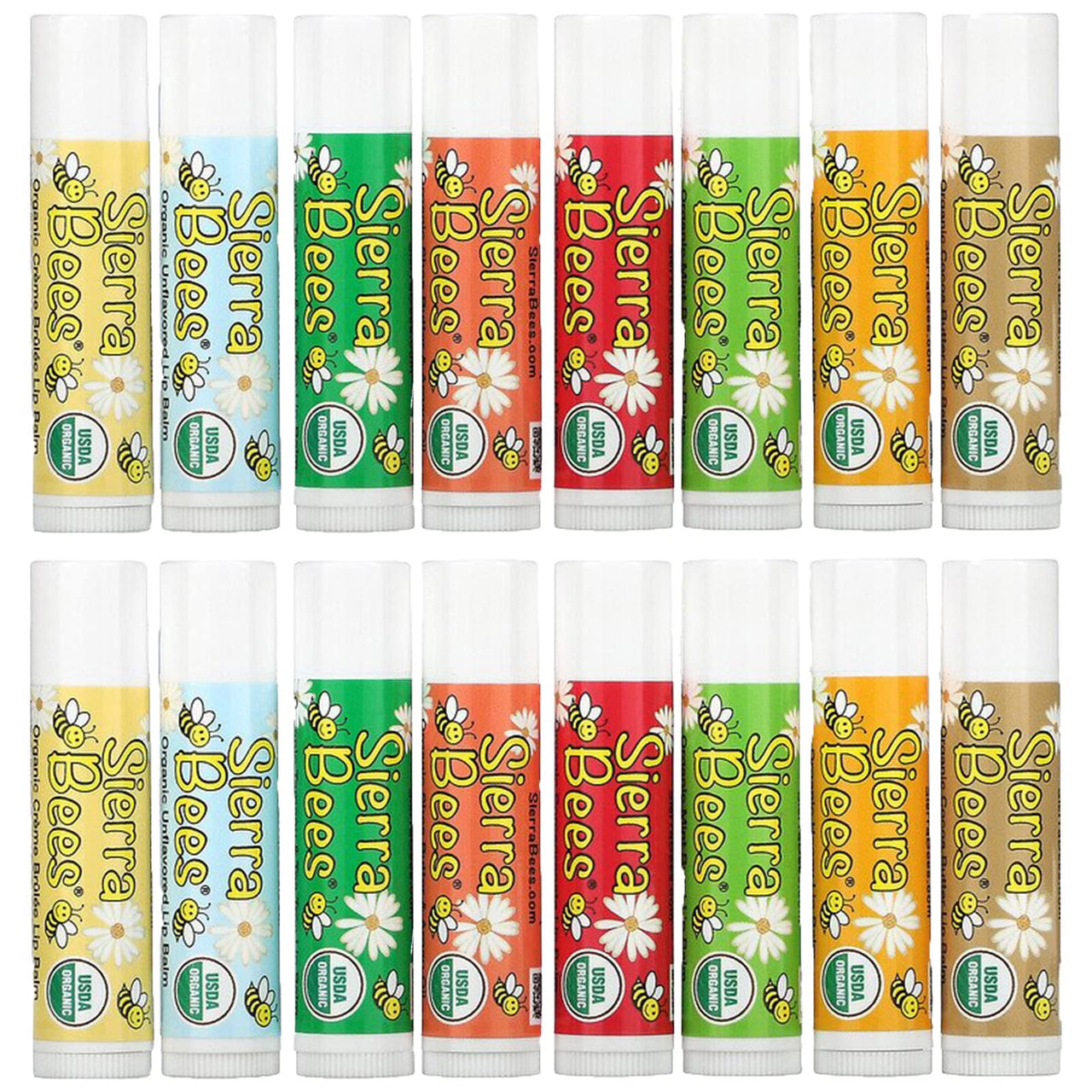Sierra Bees, Organic Lip Balms Combo Pack, 8 Count (Pack of 2) .15 oz (4.25 g) Each, GMO Free, Cruelty Free