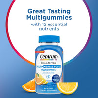 Thumbnail for Centrum MultiGummies Multi+ Dual Action Mental Focus Adult Multivitamin with Caffeine from Green Tea, Supports Mental Focus, Attention and Alertness, Lemon/Orange Flavors - 90 Count