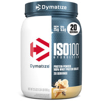Thumbnail for Dymatize ISO100 Whey Protein Powder Isolate, Gourmet Vanilla, 25g of Protein, 5.5g BCAAs, Less Than 120 Cal., Gluten Free, 1g Fat, 1g Sugar, 2g Carb (20 Servings)