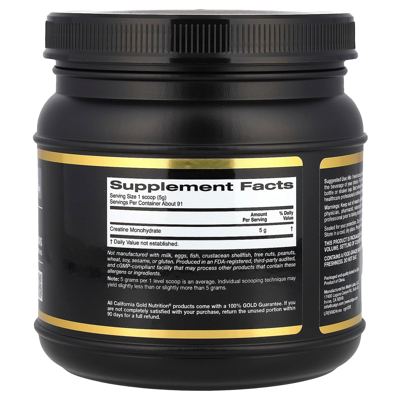 California Gold Nutrition, Creatine Powder, Micronized, Muscle and Strength Support, Creatine Monohydrate, No Gluten, No GMOs, No Soy, Unflavored, 16 oz (454 g)