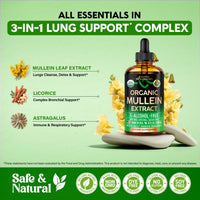 Thumbnail for Mullein Drops for Lungs - USDA Organic Liquid - Mullein Leaf Extract Supplement - Made in USA - Lung & Bronchial Cleanse for Smokers - Respiratory Health Support - As Tincture, Tea, Pills - 4 fl oz