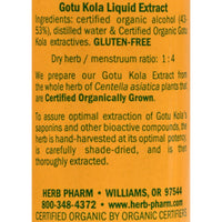 Thumbnail for Herb Pharm Certified Organic Gotu Kola Liquid Extract for Musculoskeletal System Support, 1 Fl Oz