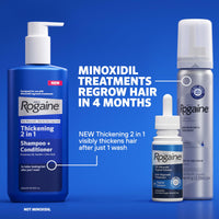 Thumbnail for Rogaine Men’s 5% Minoxidil Foam Hair Regrowth Treatment, FDA Approved Brand, Proven to Improve Hair Regrowth, Extra Strength Minoxidil Foam, Unscented Aerosol, 4 Month Supply (4 x 2.11 oz Cans)