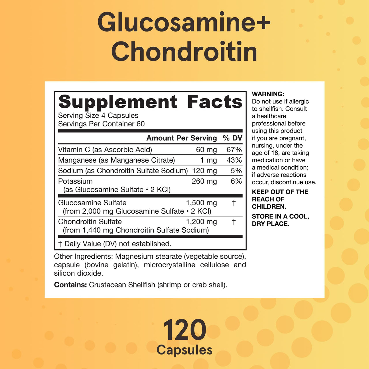 Jarrow Formulas Glucosamine + Chondroitin - 240 Capsules - Nutrient Support - Dietary Supplement for Joint Health - with Vitamin C & Manganese - 60 Servings