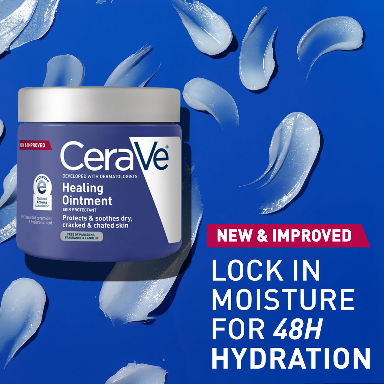 CeraVe Healing Ointment, Hydrating Skin Protectant With Petrolatum, Hyaluronic Acid & Ceramides, Face & Body Skin Barrier Repair For Cracked, Chafed, Dry Skin, Fragrance Free & Lanolin Free, 12 Oz