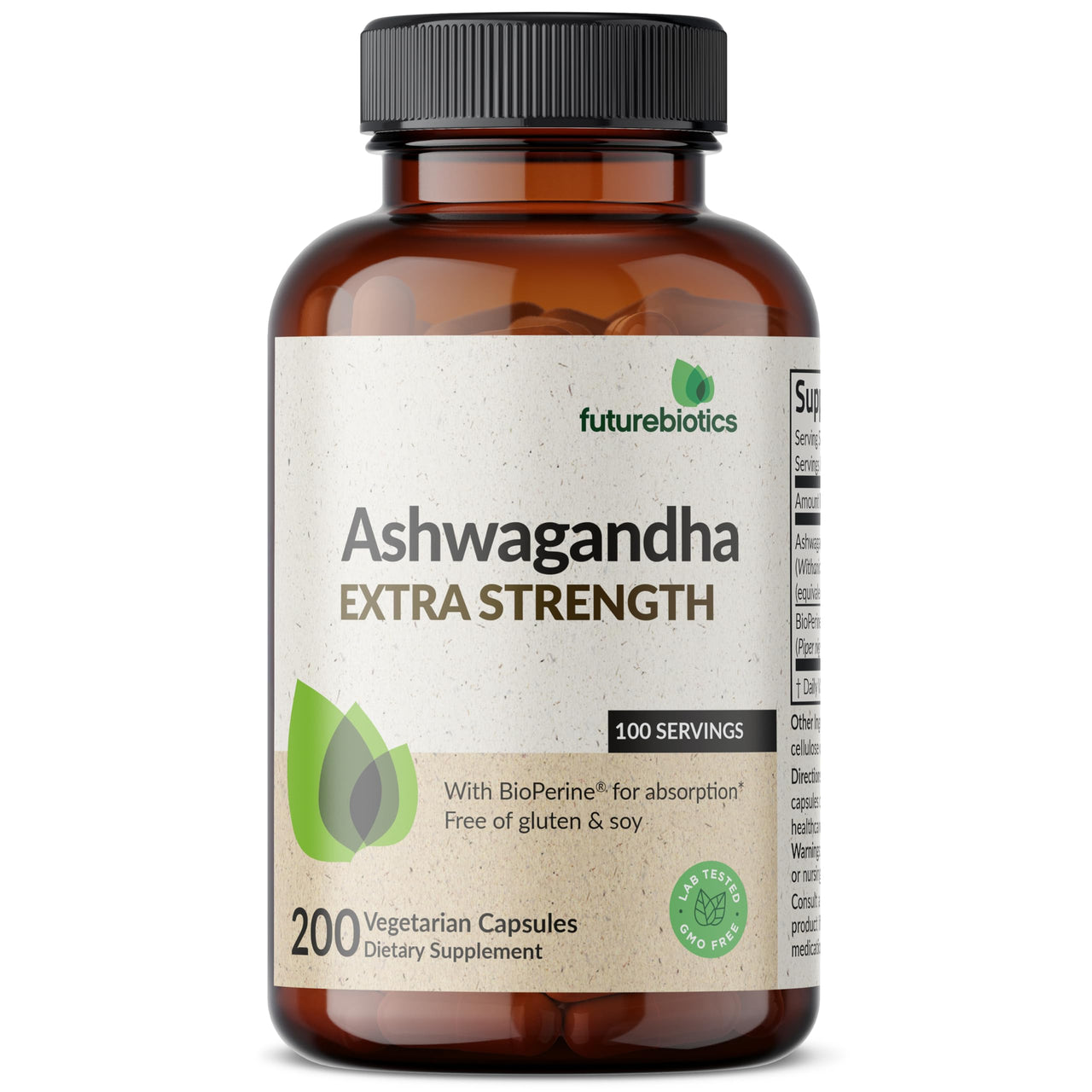 Futurebiotics Ashwagandha Extra Strength Stress & Mood Support with BioPerine - Non GMO Formula, 200 Vegetarian Capsules