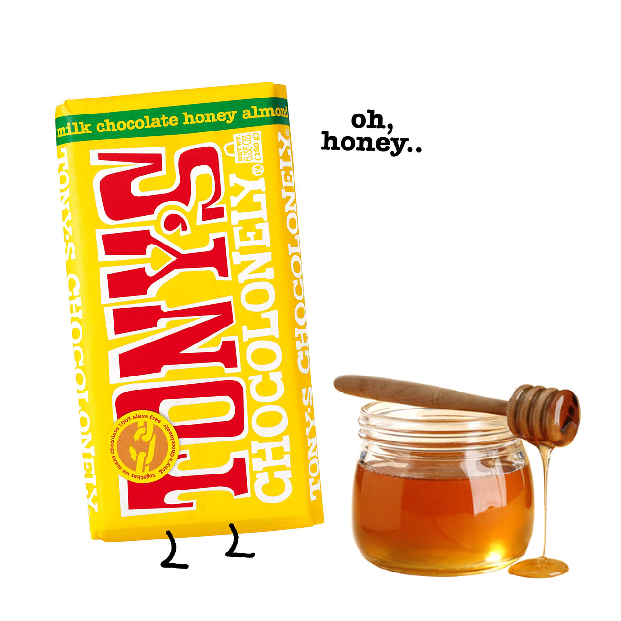 Tony's Chocolonely 32% Milk Chocolate Bar with Honey Almond Nougat, 6.35 Ounce, 15 Pack