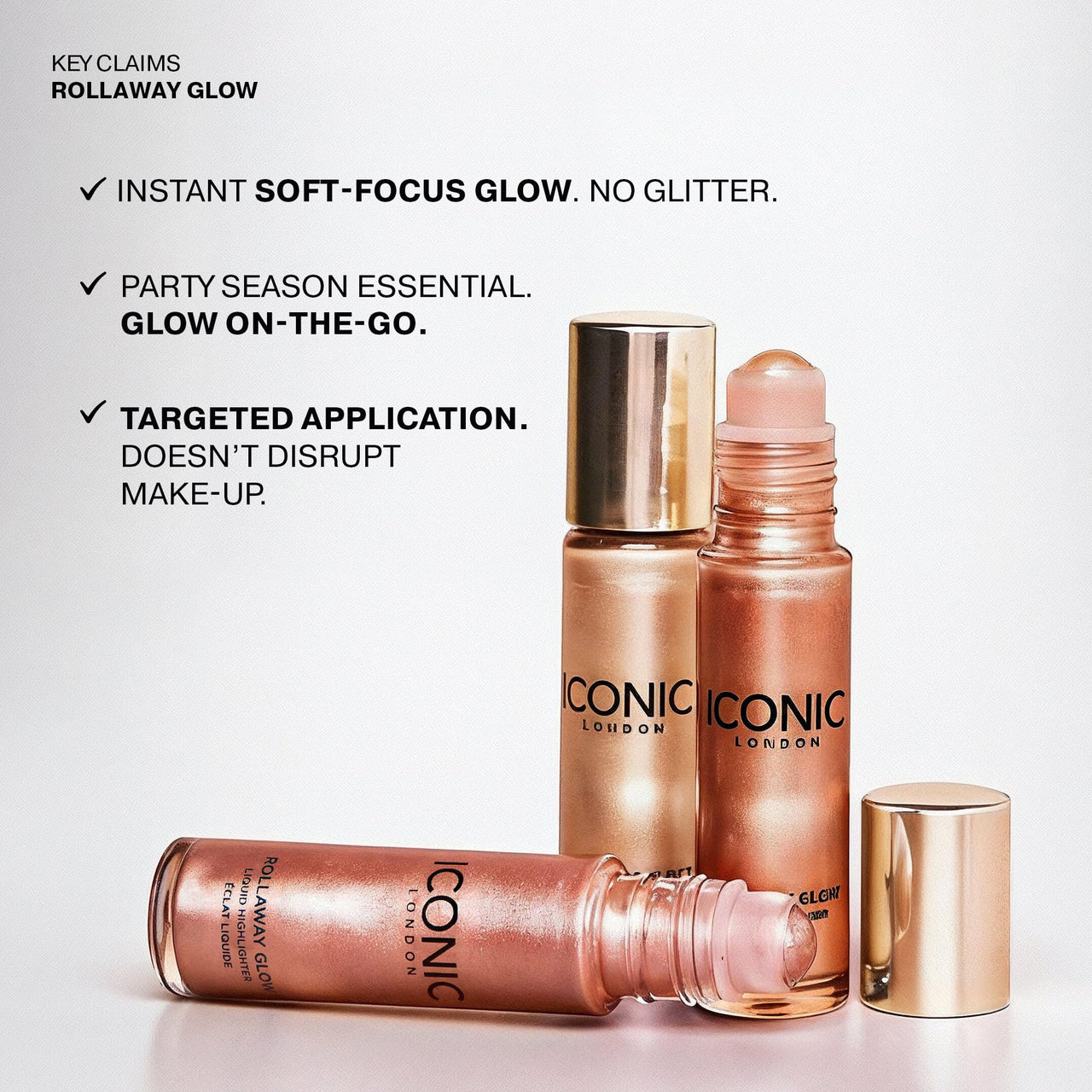 ICONIC LONDON Rollaway Glow | Liquid Highlighter for a Radiant Glow, Cruelty-Free, Vegan Makeup (Peach Paradise) 0.27 Fl oz