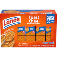 Thumbnail for Lance Sandwich Crackers, ToastChee Peanut Butter, 20 Individually Wrapped Packs, 6 Sandwiches Each