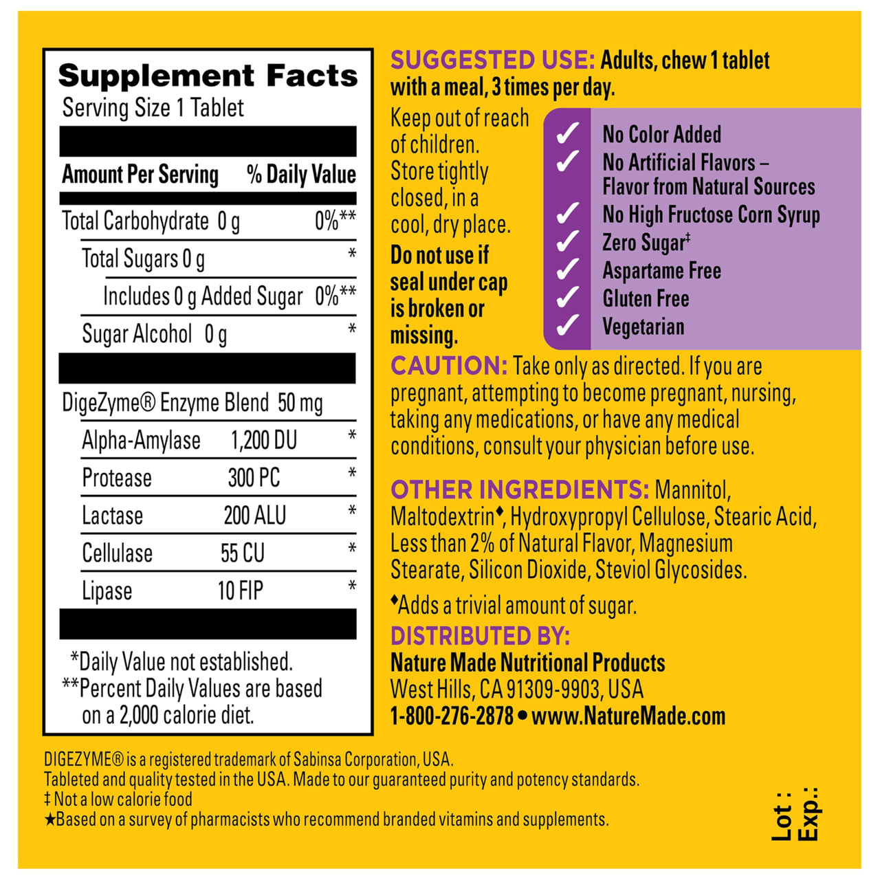 Nature Made Digestive Enzymes 5-in-1 Blend, Digestive Health Support, 90 Chewable Tablets, 30 Day Supply
