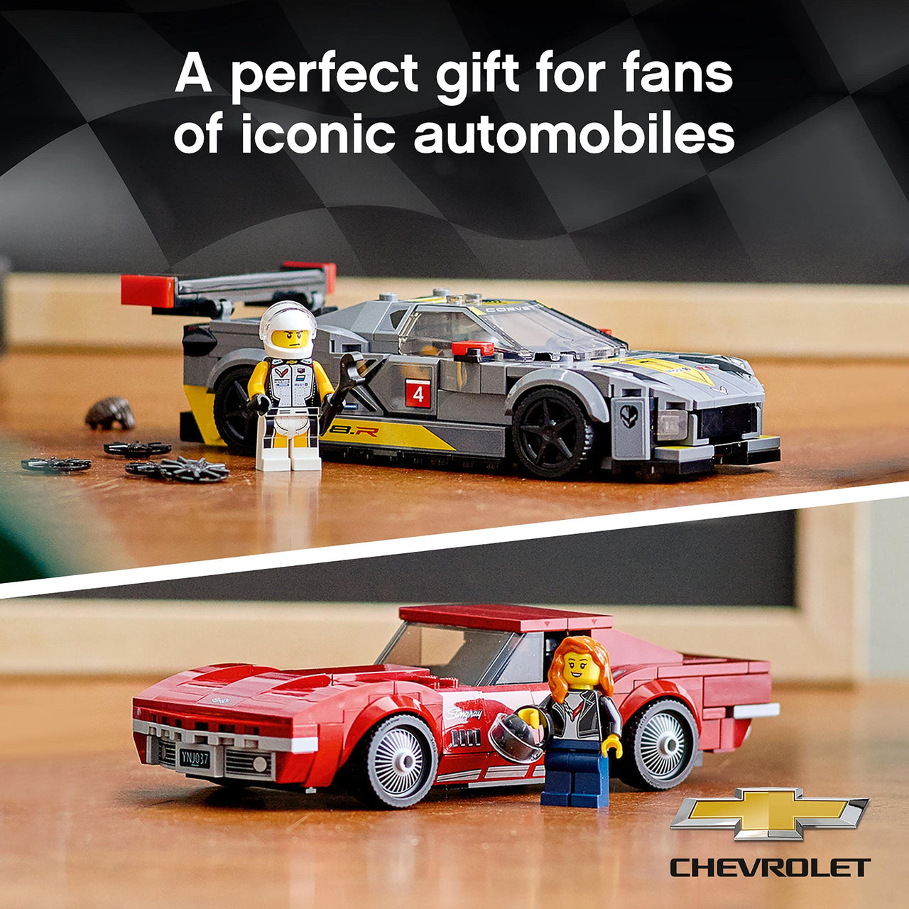 LEGO 76903 Speed Champions Chevrolet Corvette C8.R Race Car and 1969 CC Racing Model, Toy Cars Building Kit for Kids 8 Plus Years Old, 2 Sports Models