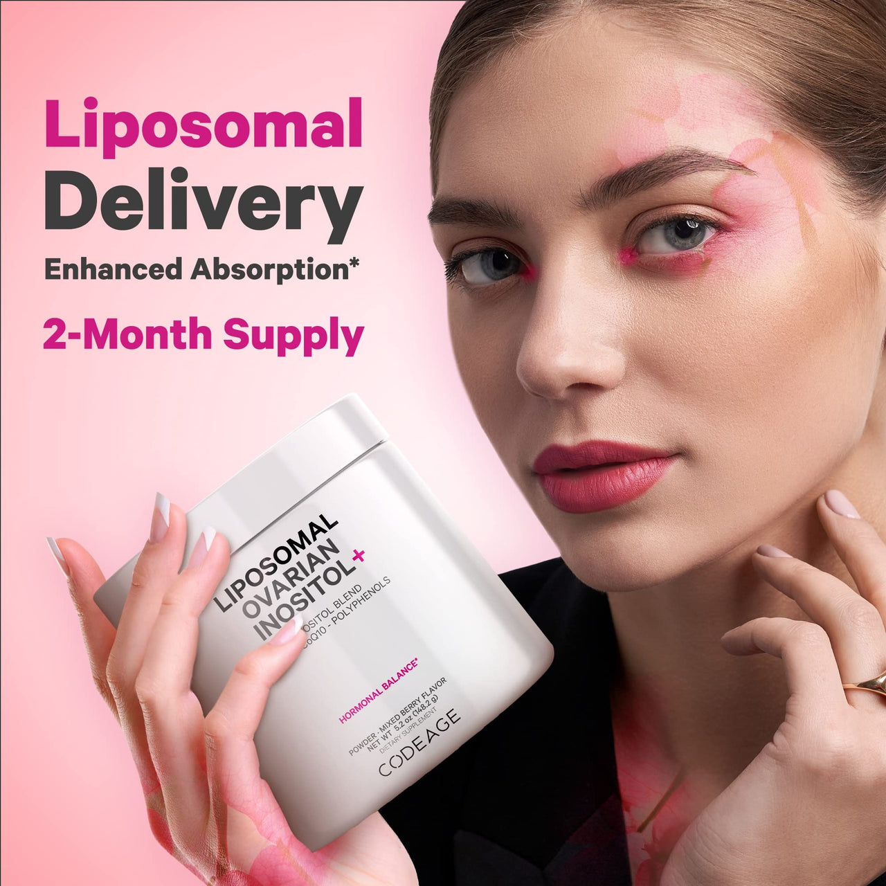 Codeage Liposomal Ovarian Inositol Powder - Myo-Inositol & D-Chiro-Inositol 40:1 Blend, Folate 5-MTHF, CoQ10, Pomegranate & Wild Blueberry - 2-Month Supply - Mixed Berry Flavor - Non-GMO, 60 Servings