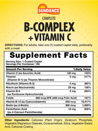 Thumbnail for Sundance Complete B-Complex with Vitamin C | 100 Caplets | Essential Vitamin Formula | Vegetarian, Non-GMO, and Gluten Free Formula