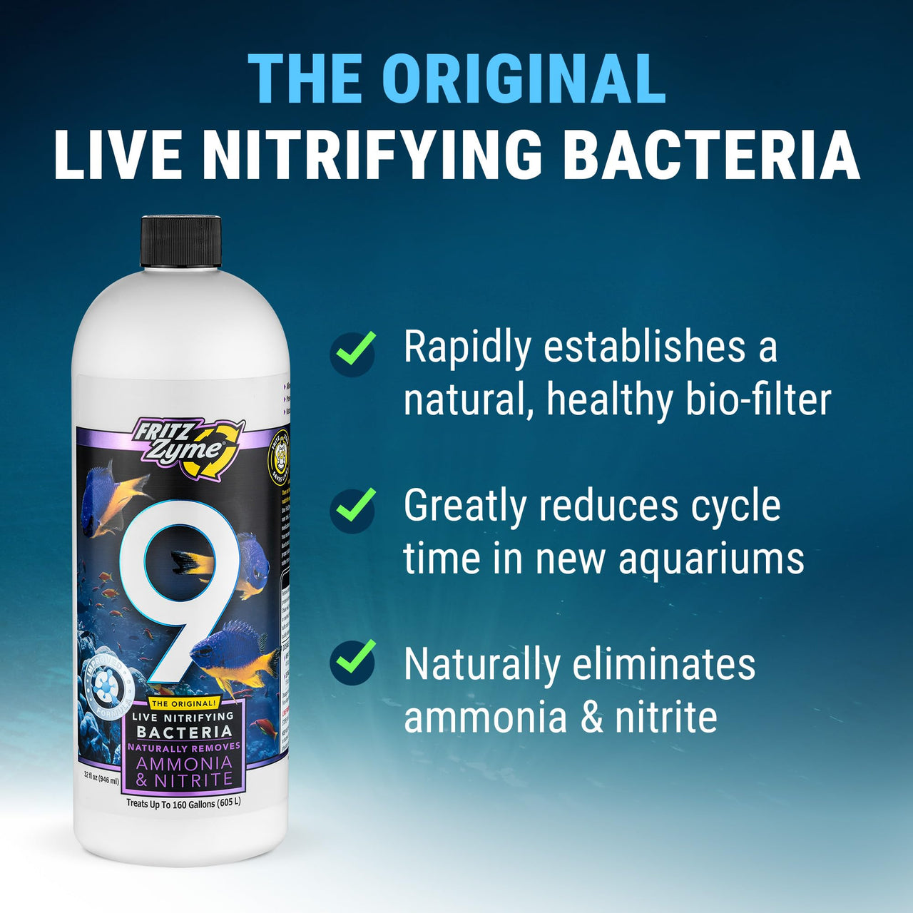 Fritz Aquatics FritzZyme 9 Live Nitrifying Bacteria Naturally Removes Amonia & Nitrite for Saltwater Fish (32-Ounce)