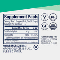 Thumbnail for Vimergy USDA Organic Liquid Vitamin B12 Supplement 2500 mcg, Methylcobalamin & Adenosylcobalamin Fast-Absorbing Energy Support, Vegan, Non-GMO B12 Vitamins for Women & Men 115 Serving (115 mL)
