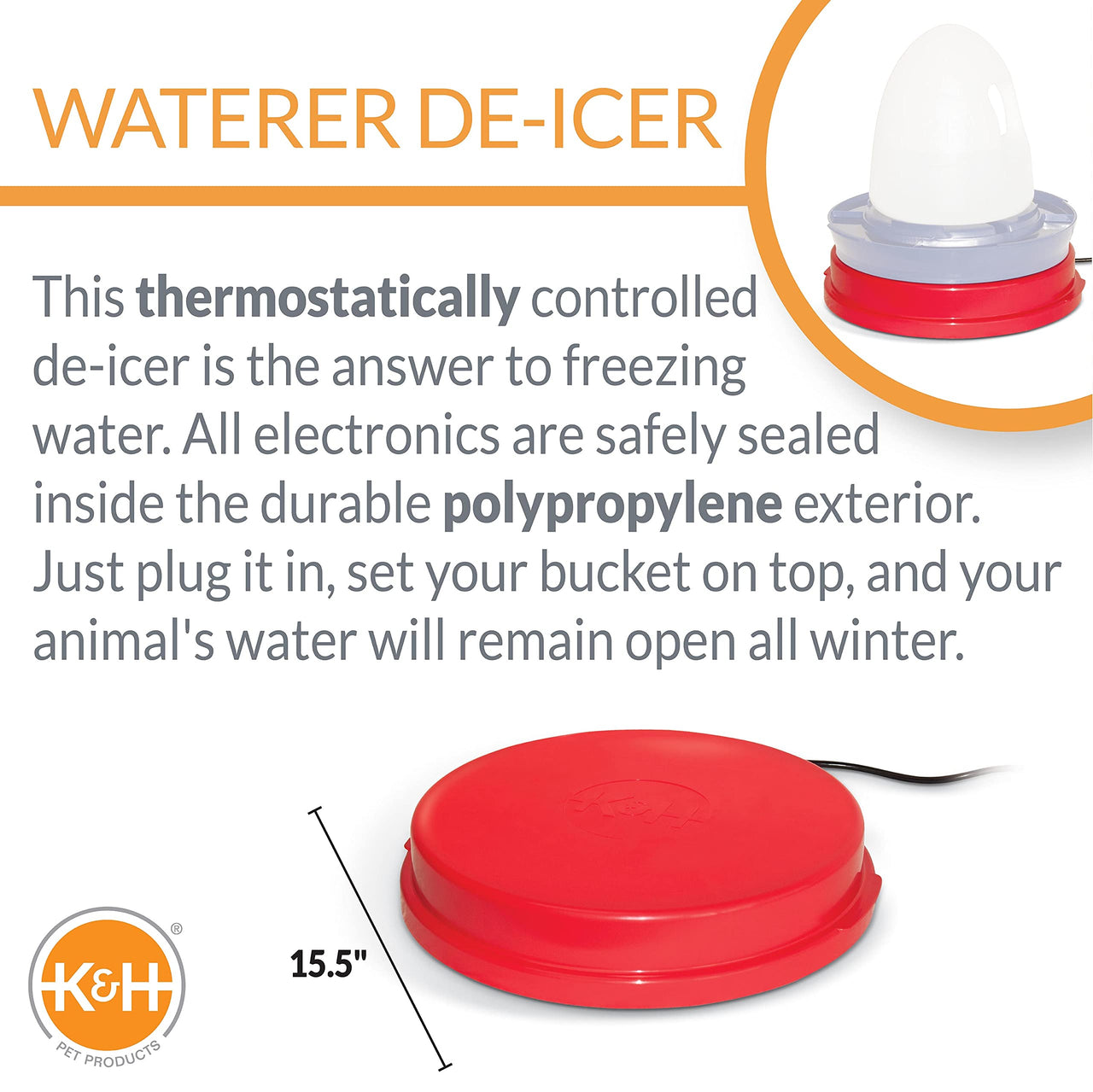 K&H Pet Products 80-Watt Universal Deicer, Chicken Water Heater 3 X 15.5 Inches