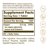 Thumbnail for Solgar Chelated Copper, 100 Tablets - Essential for Collagen Formation - Highly Bioavailable Form - Supports Connective Tissue - Non-GMO, Vegan, Gluten Free, Dairy Free, Kosher - 100 Servings