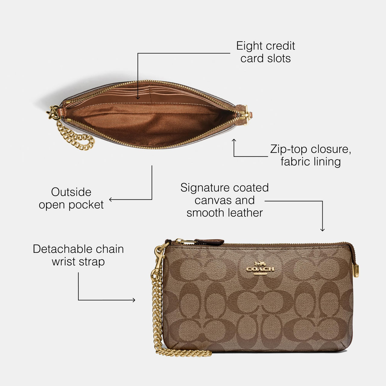 COACH Signature Large Wristlet w Chain