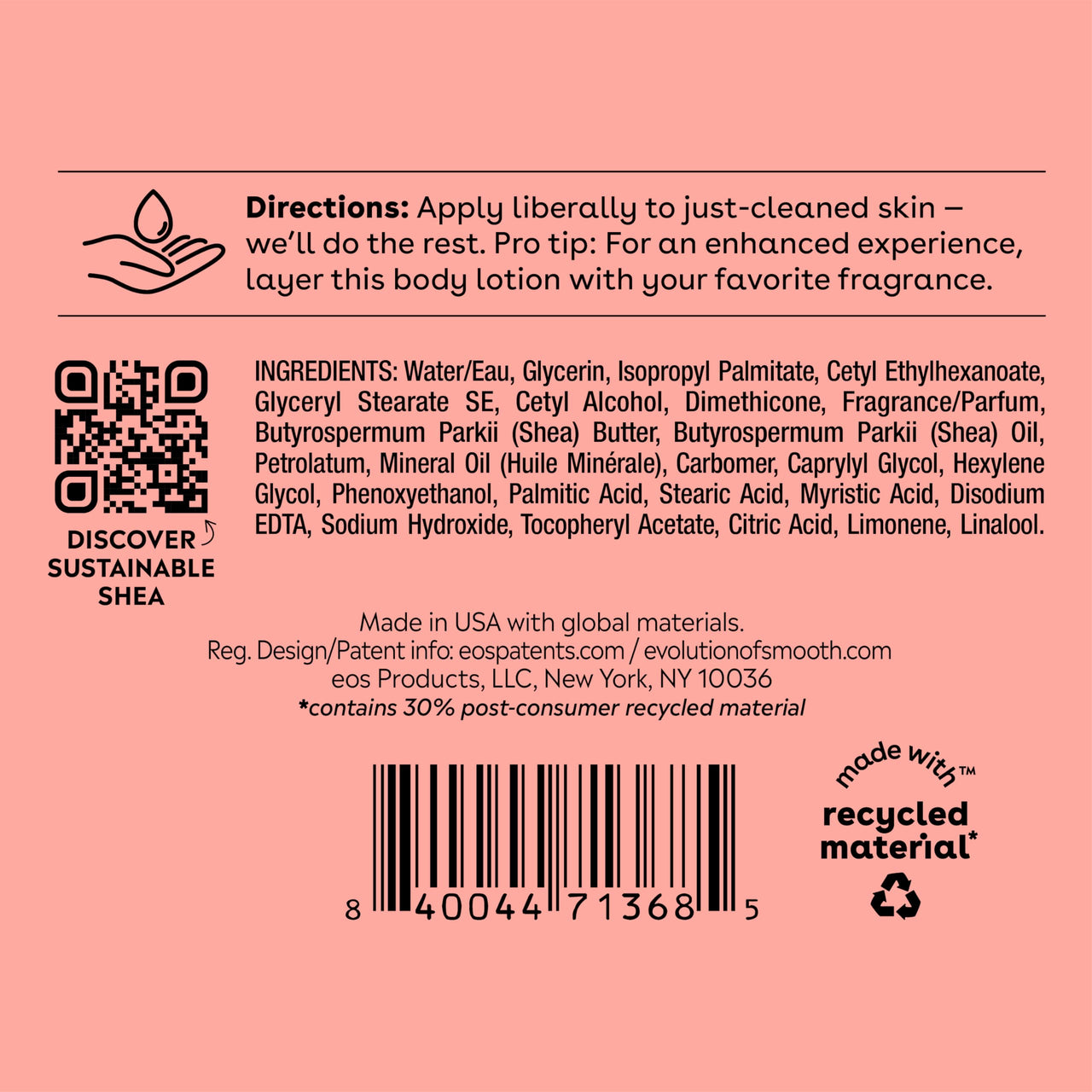 eos Shea Better Body Lotion Pink Champagne, 24-Hour Moisture Skin Care, Lightweight & Non-Greasy, Natural Shea, Vegan, 16 fl oz
