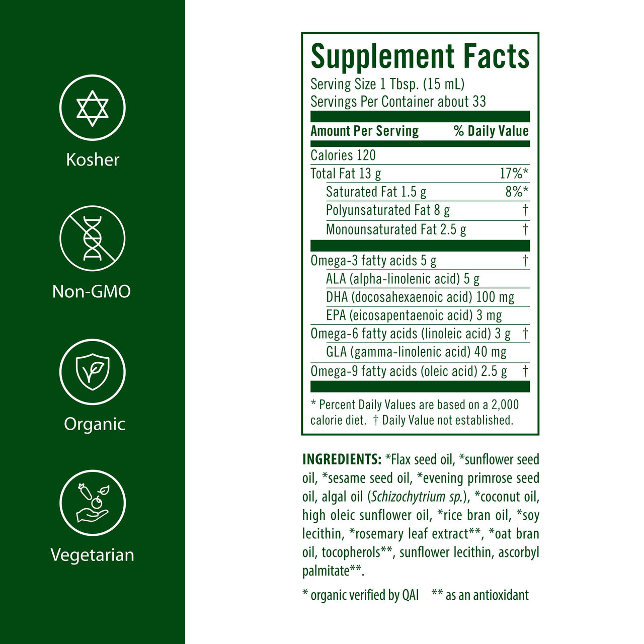 Flora - Udo's Oil DHA 3-6-9 Blend - Vegetarian Eye & Brain Health Supplement - Omega-3 & Omega-6 - Contains Sunflower & Flax Seed Oil - Kosher & Organic - Keep Chilled - 17 fl. oz.