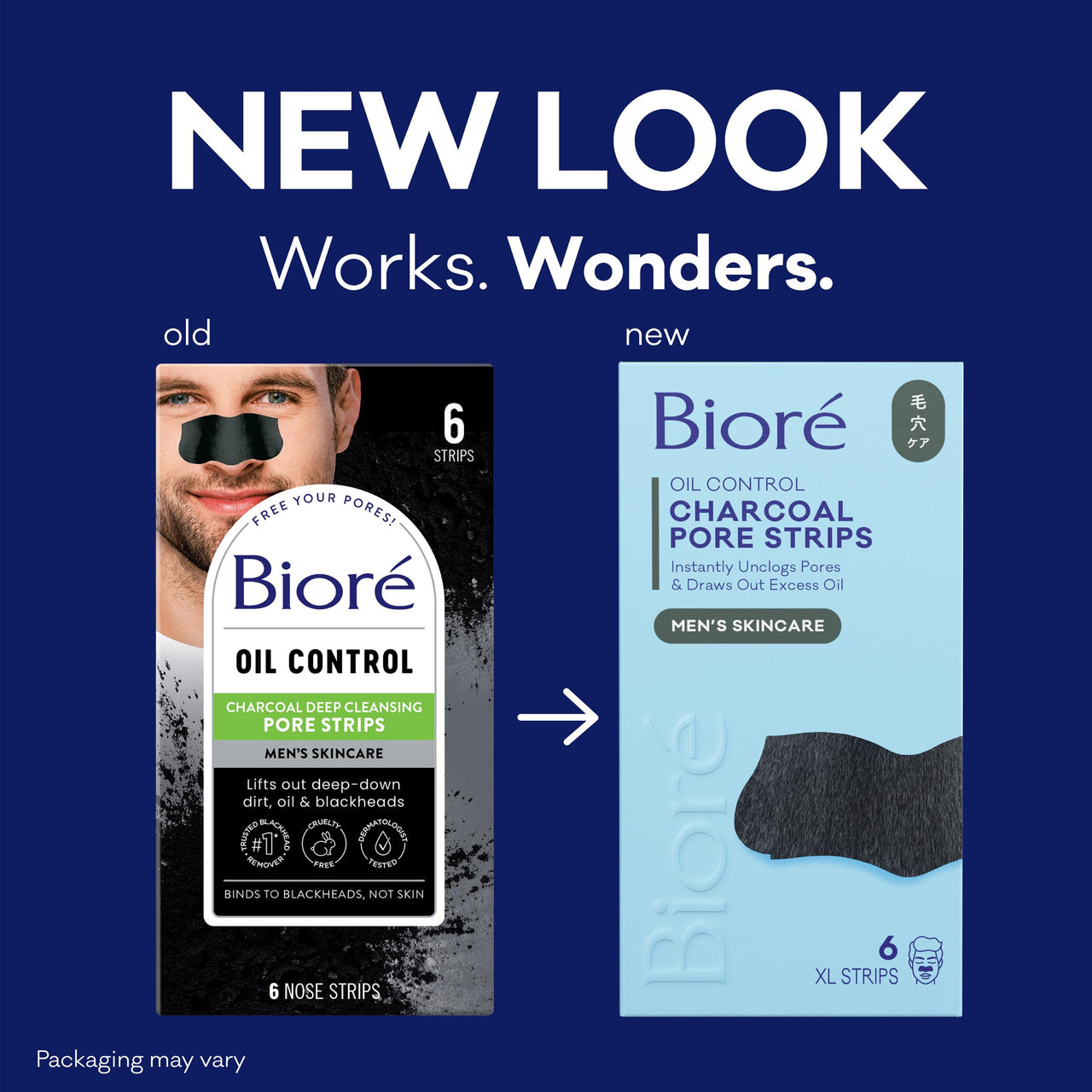 Bioré Charcoal Deep Cleansing Pore Strips for Men, Nose Strips for Blackhead Removal on Oily Skin, Features C-Bond Technology with Instant Pore Unclogging, 6 Count