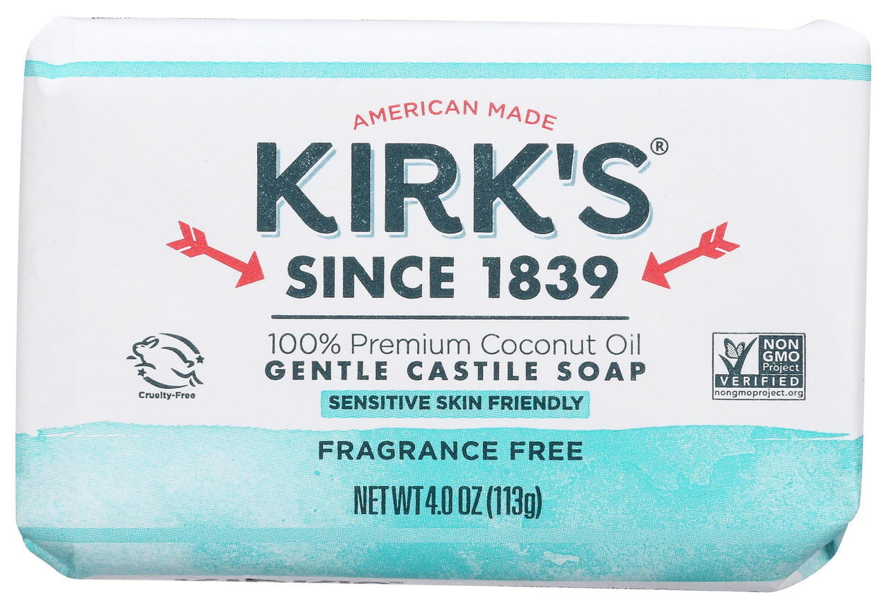 Kirk's Natural Original Coco Castile Soap Fragrance Free, 4 Ounce (Packaging may Vary)