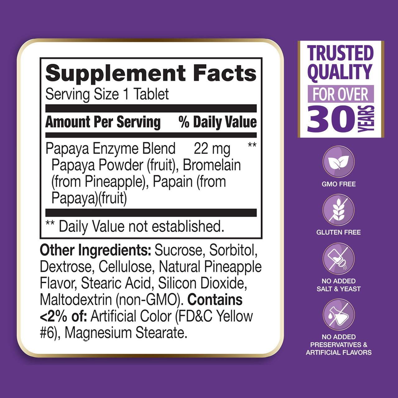 21st Century Papaya Enzyme Chewable (100 Count), Papaya & Pineapple Digestive Enzymes for Gut Health, Tropical Flavor, Non-GMO, Gluten-Free, No Added Salt, Artificial Flavors