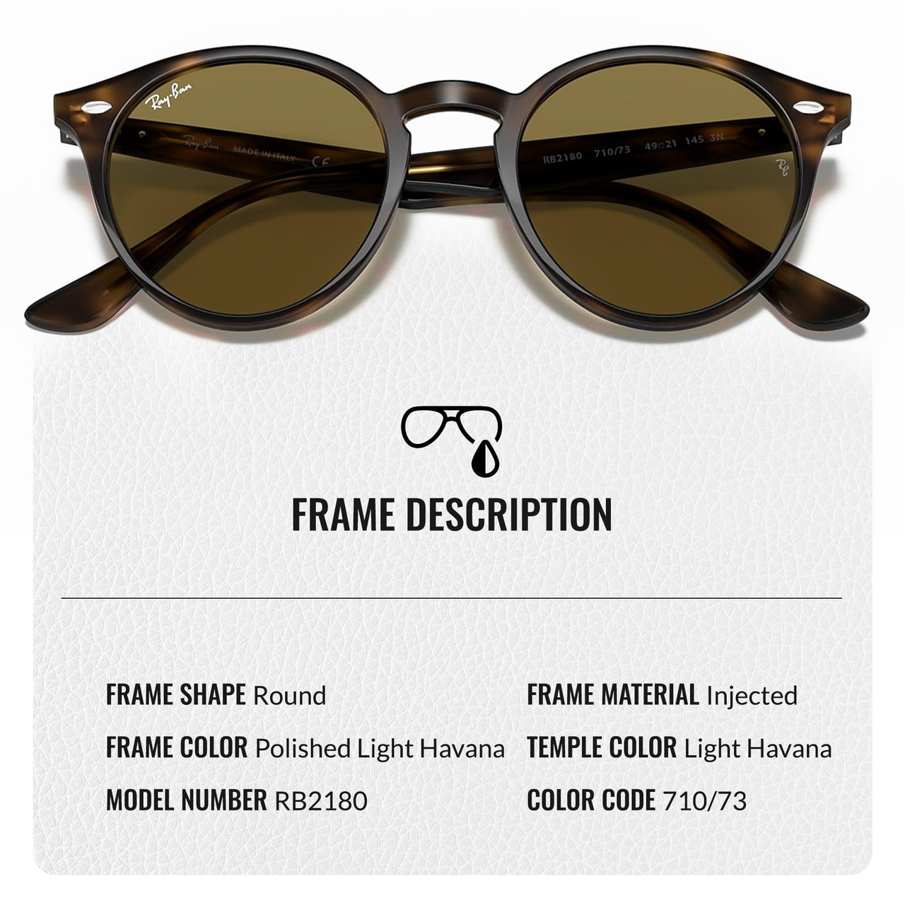 Ray-Ban RB2180 Round Shape Sunglasses With Eyewear Kit Bundle - High Bridge Fit - Ideal Formal and Casual Wear Retro Sunglasses