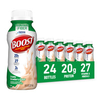 Thumbnail for BOOST High Protein with Fiber Ready to Drink Complete Nutritional Drink, Creamy Strawberry, 8 fl oz Bottle, 24 Pack