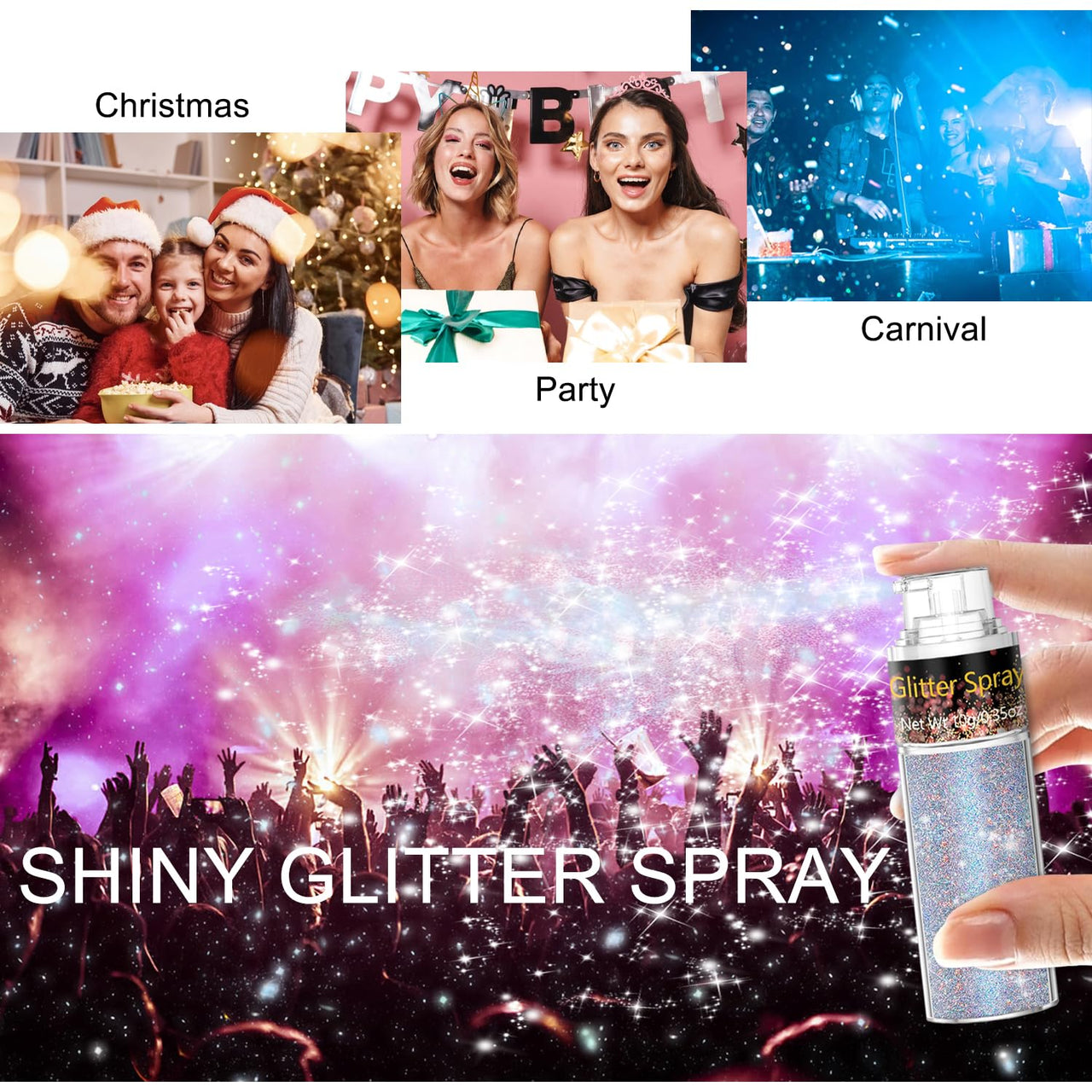Hair and Body Glitter Spray, 1PC Glint-Rainbow Glitter Hairspray Dry Powder Makeup for Clothes, Festival Rave Prom Loose Sparkle Powder,Holographic Ultra Fine Resin Glitters for Crafts (Glint-Rainbow)