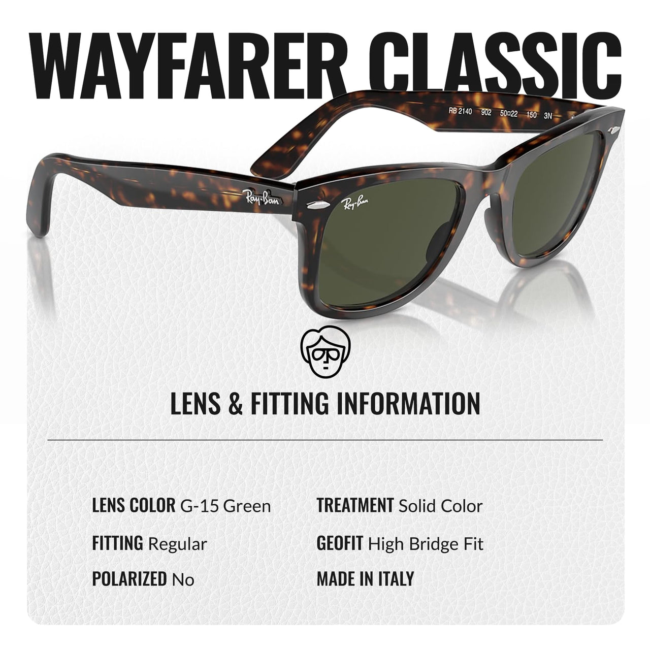 Ray-Ban RB2140 ORIGINAL WAYFARER CLASSIC Square Shape Sunglasses with Official Eyewear Kit