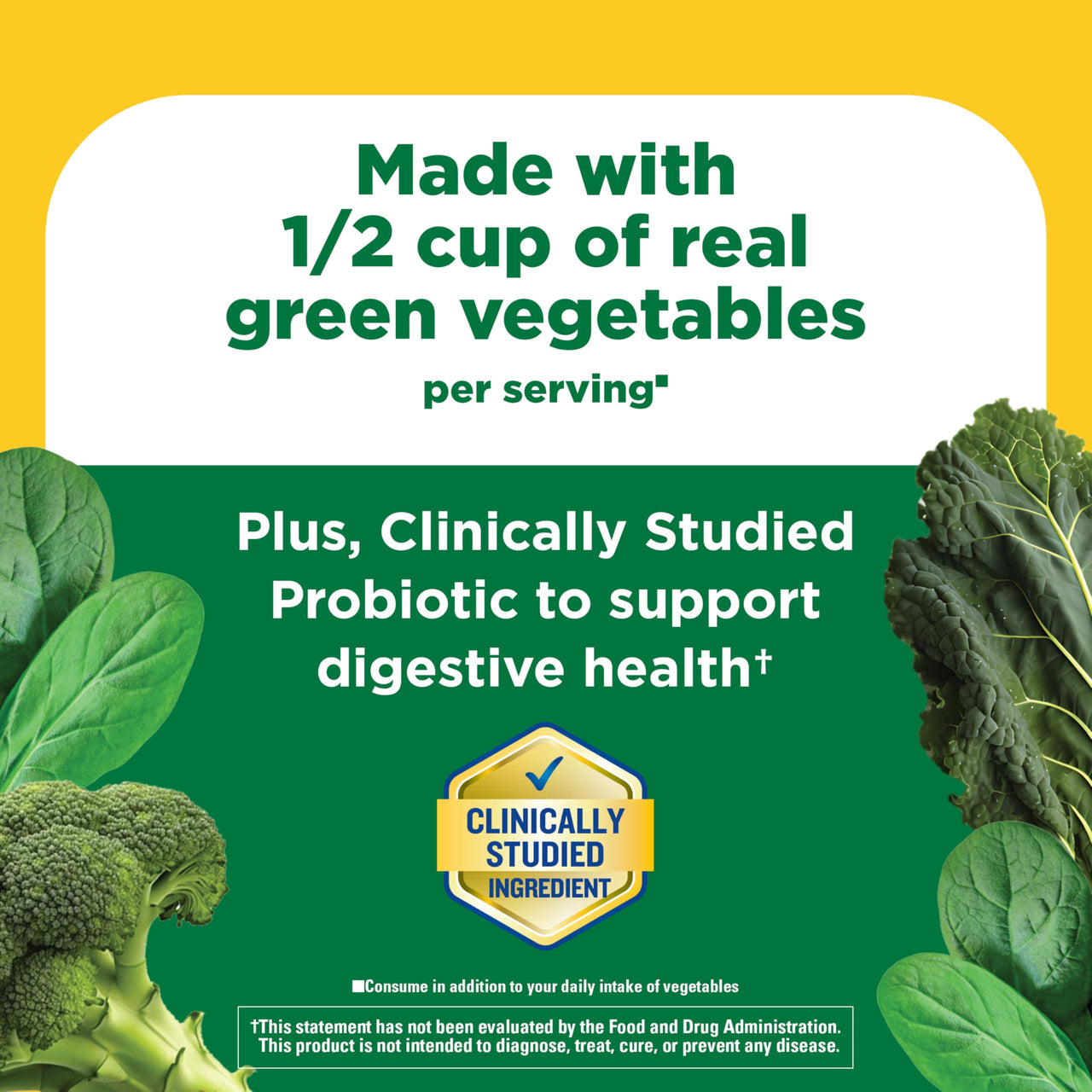 Nature Made Super Greens with Probiotic Capsules, Made with 1/2 Cup Veggies Per Serving + Probiotics for Digestive Health, 75 Capsules, 25 Day Supply