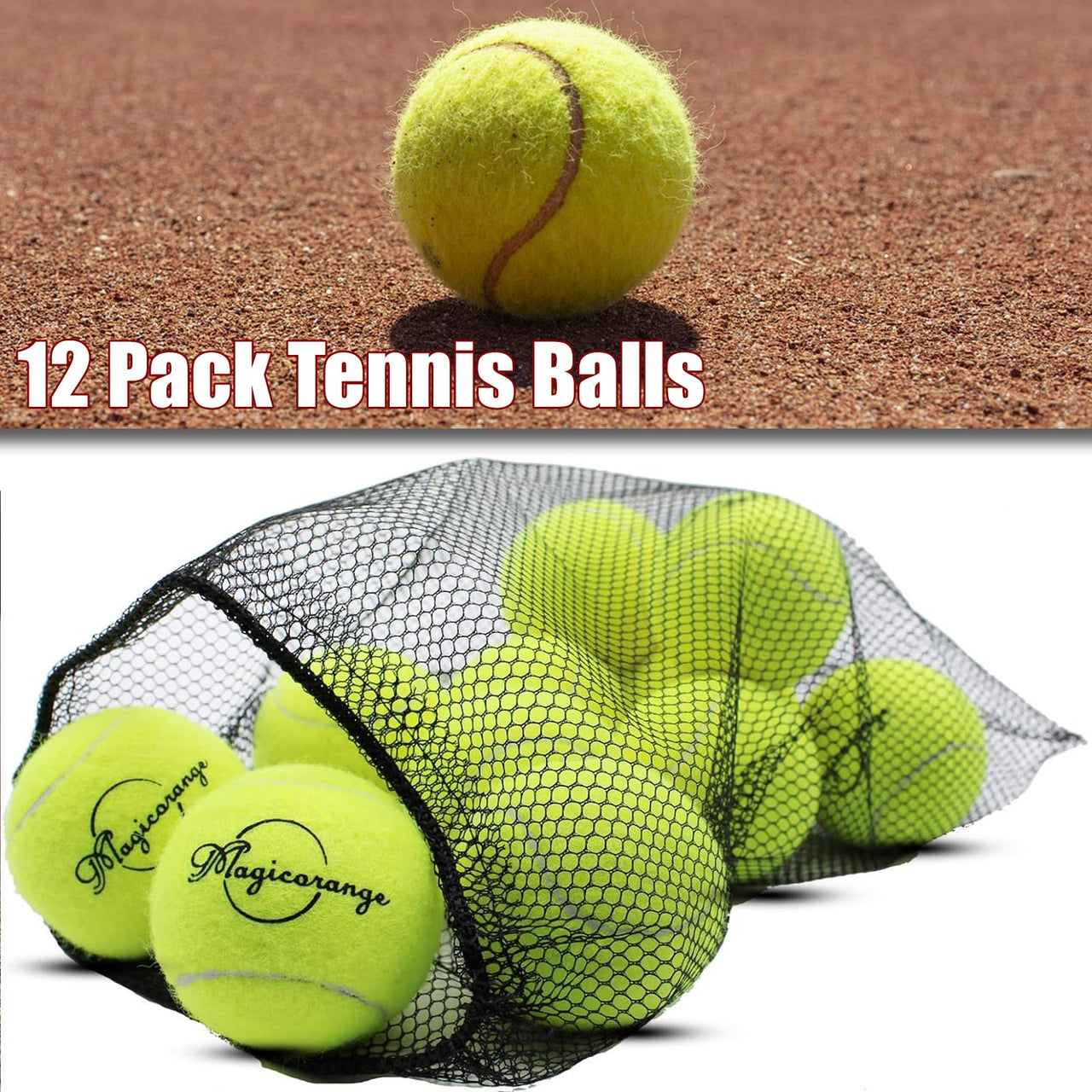 Magicorange Tennis Balls, 12 Pack Advanced Training Tennis Balls Practice Balls, Pet Dog Playing Balls, Come with Mesh Bag for Easy Transport, Good for Beginner Training Ball (Green)