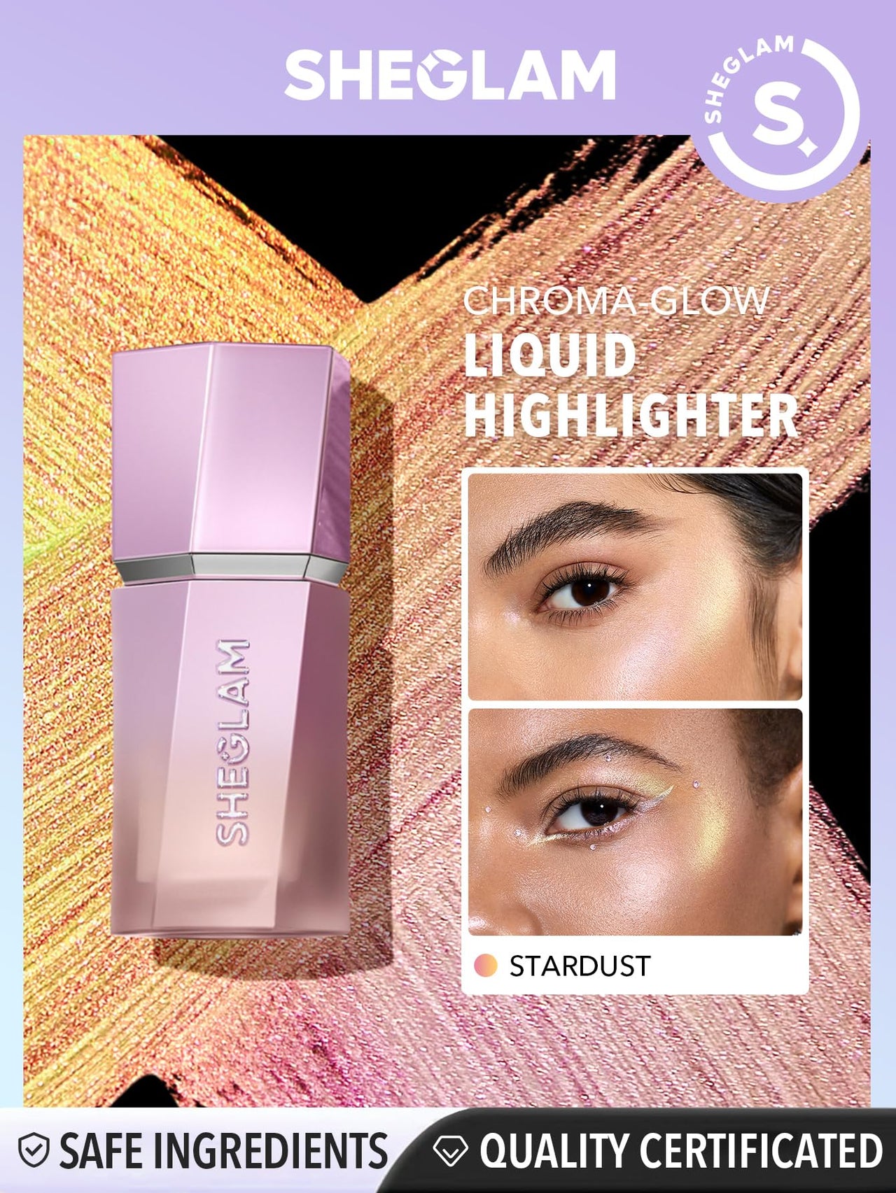 SHEGLAM Chroma-Glow Bloom Liquid Highlighter Color Changing Gel Cream Multichrome Highlighter High-Shine Finish Long Wear Brightening Non-Caking-Stardust